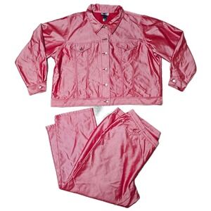 Venezia Jeans Denim Set Plus Women 26/28 Pink Good Metallic Jacket Pants (F)